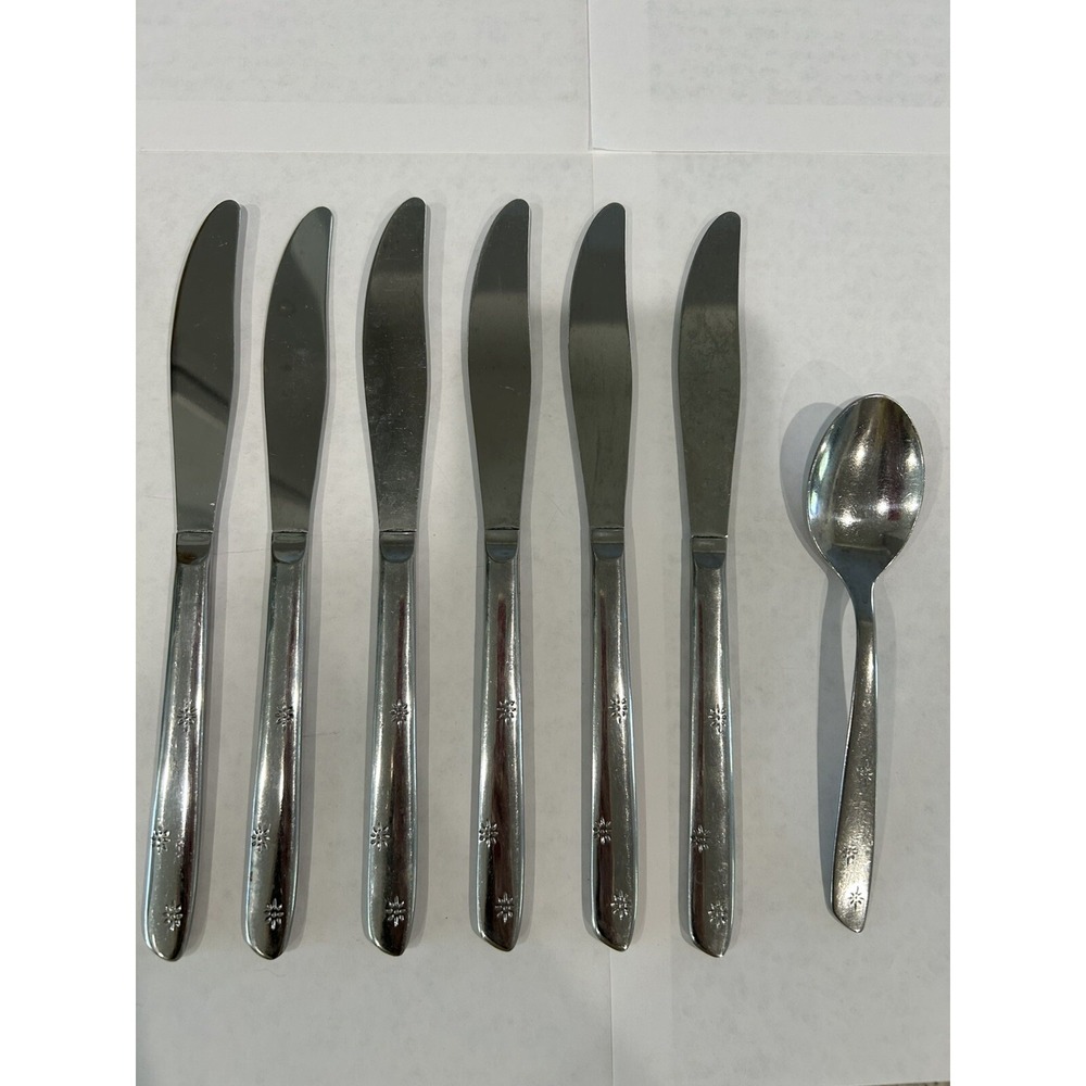 7 Pc. VIBRANT Superior Stainless International USA  vintage Flatware Atomic Star
